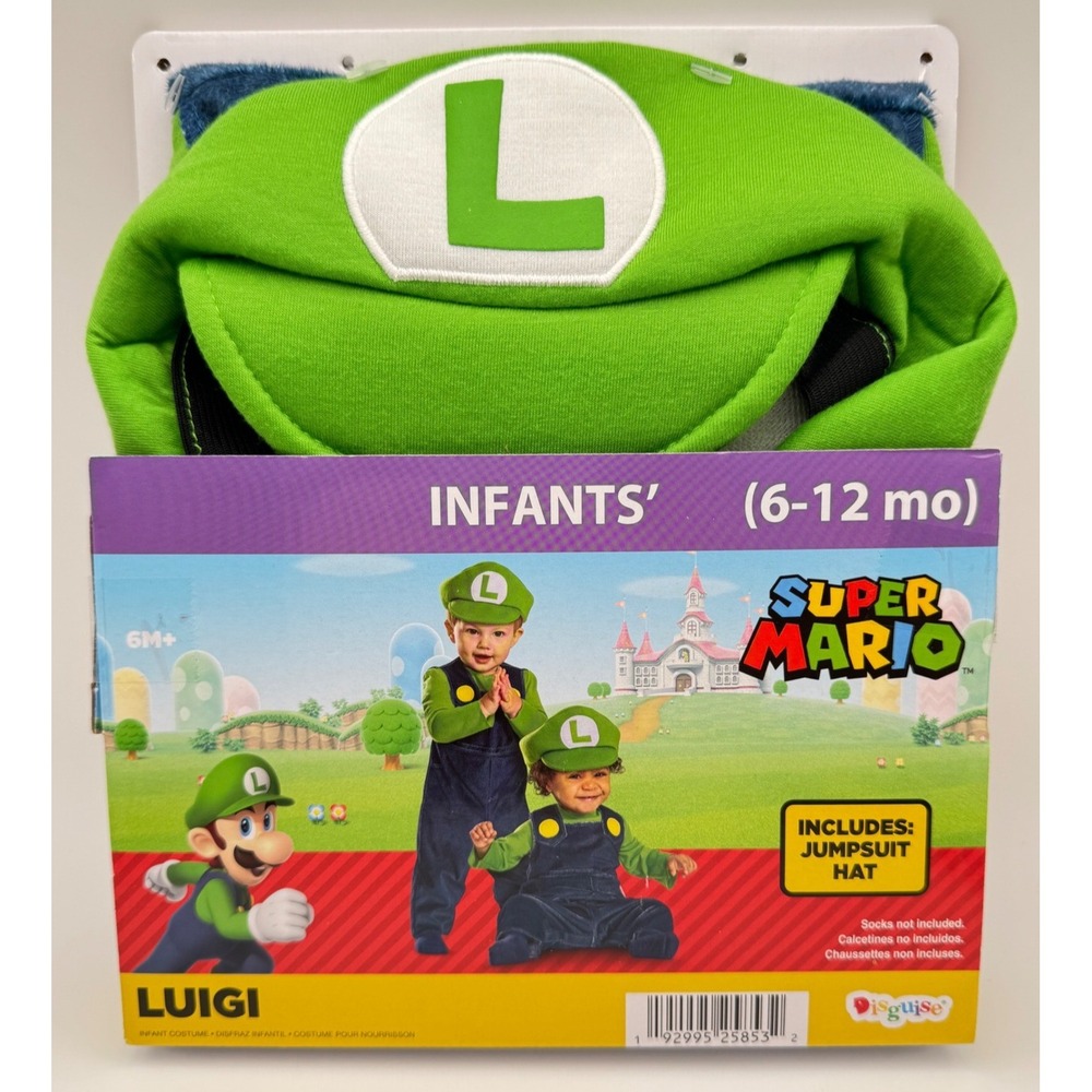 Luigi Halloween Costume Infant 6 12 Months Green Super Mario Jumpsuit Hat Baby